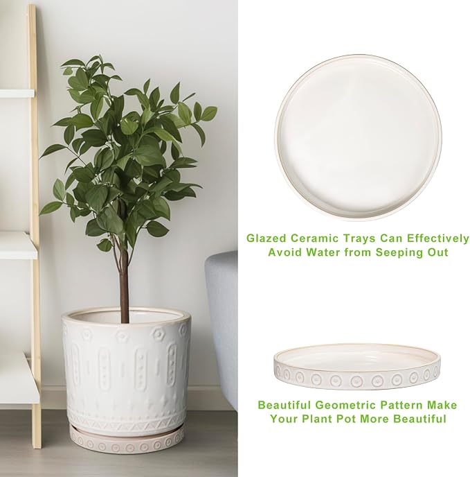 Eightpot Plant Saucer for Indoors - Ceramic Plant Saucer for Outdoors 11.4 Inch Plant Water Catcher Tray Plant Pot Saucer Plant Drip Tray Drainage Large Plant Plates to Catch Water, Cream White