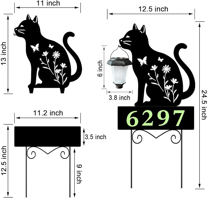 Cat Decorative Garden Stakes Yard Sign -Number with Glow in the Dark be Suited to Garden, Lawn, Outdoor Decor Cats Holding Solar Lantern Decor Stakes