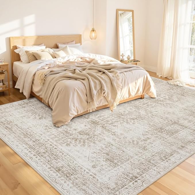 10x14 Area Rugs Living Room: Bedroom Neutral Washable Carpet Brown | Vintage Boho Soft Small Indoor Decor Floor Non-Slip Low Pile Neutral Farmhouse Entryway Laundry Bathroom Bedroom Beside Rugs