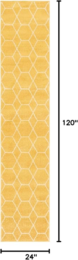 Unique Loom Trellis Frieze Collection Area Rug - Geometric (2' x 10' Runner, Yellow/ Ivory)