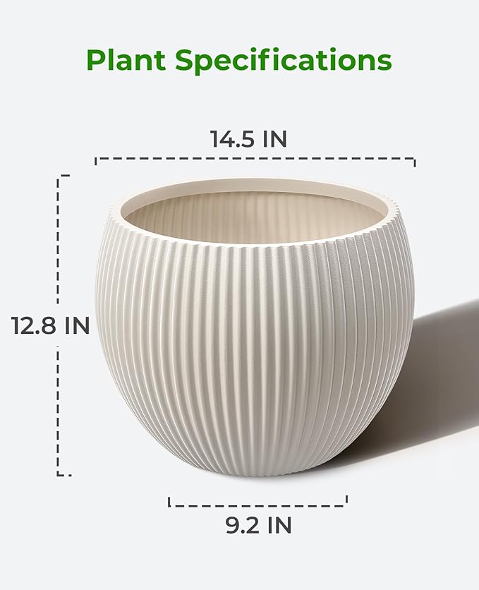 homenote Flower Pots 14.5 Inch,Large Plant Pots Indoor with Drainage,Plastic Pots for Plants,Garden Pots for Outdoor,Large Planters for Indoor Plants,Big Plastic Planter,Cream