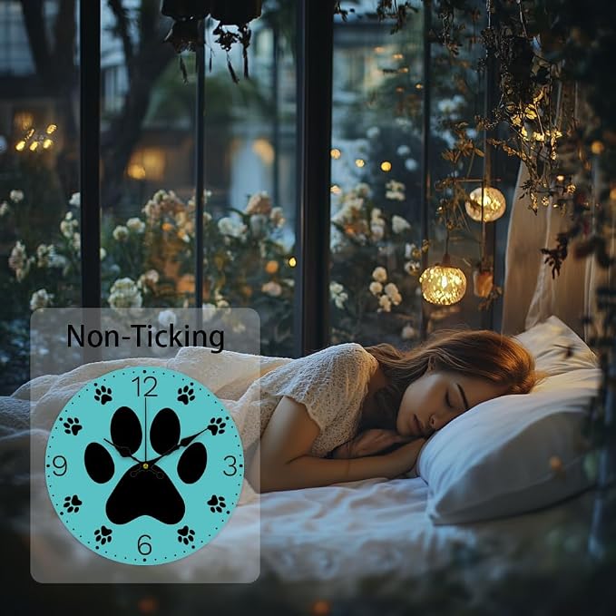 CHGCRAFT Dog Paw Prints Wall Clock 12 Inch Battery Operated Wall Clock Butterflies Non Ticking Silent Decorative Clock for Office Bedroom Home Decor