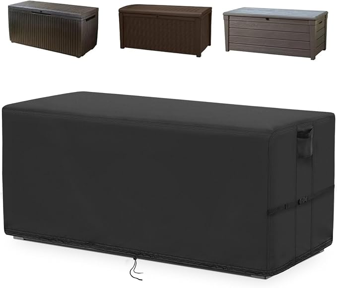 Kingling Deck Box Cover, Outdoor Storage Box Cover for Keter 165 Gallon Deck Box, Waterproof Outside Storage Bench Deck Boxes Covers Black (62" L x 30" W x 28" H inch)