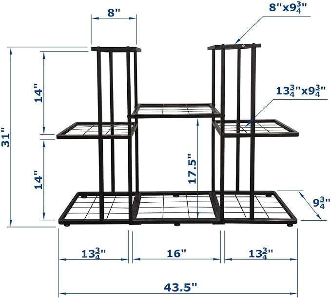 MTB Garden 3 Tier 8 Potted Metal Large Plant Stand for Indoor Outdoor Flower Pot Display Planter Shelf, Charcoal Grey