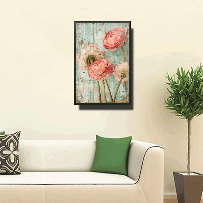 Metal Sign Tin Sign Vintage Wall Art Shabby Chic Ranunculus Tin Sign for Antique Floral Artistry Rustic Wall Art and Distressed Wood P Greenhouse Decor for Pub 8×12 Inches with Metal Frame