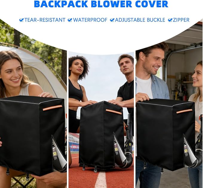 Waterproof Backpack Blower Cover for Outdoor Storage, Heavy Duty 600D Oxford with Locking Straps & Drawstring, Universal Fit for Most Backpack Leaf Blowers, All Weather Protection