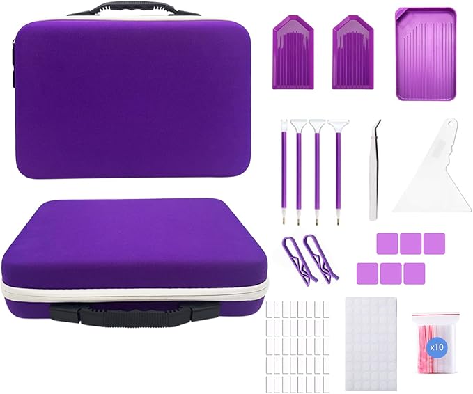60 Slot Diamond Painting Storage Containers | Purple 60-slot storage box with tools & accessories for diamond art