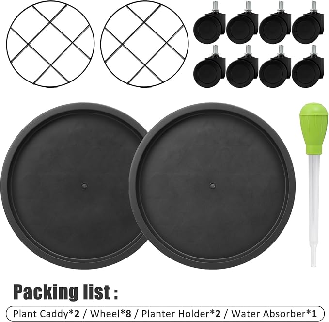 2Pack 12.4'' Plant Caddy with Wheels, Plant Stand Dolly for Heavy Planter,Wheeled Planter Saucer Tray,Rolling plant stand,Heavy-Duty Plant Caddy with Casters for Indoor and Outdoor(Black)
