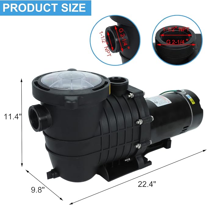 2.0 HP In/Above Ground Swimming Pool Pump, 110V 6600GPH Single Speed Pool Water Pumps lnground Above Ground with Filter Basket