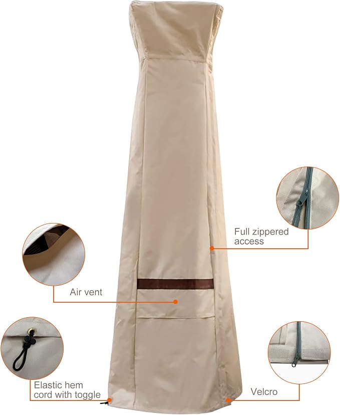 Patio Heater Cover with Zipper, Outdoor Pyramid Stand Up Patio Heater Covers Wateproof 22''L x 22''W x 89''H