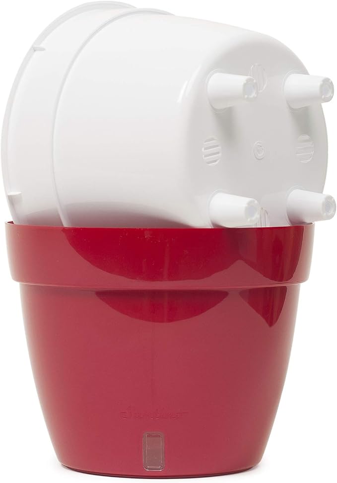 DECOPOTS - 3 Pack - Self Watering Planter - Modern Flower Pot with Water Level Indicator - 6.3" Tall - for All House Plants, Flowers, Herbs (Diameter 7.9", Red - Pearl/White)