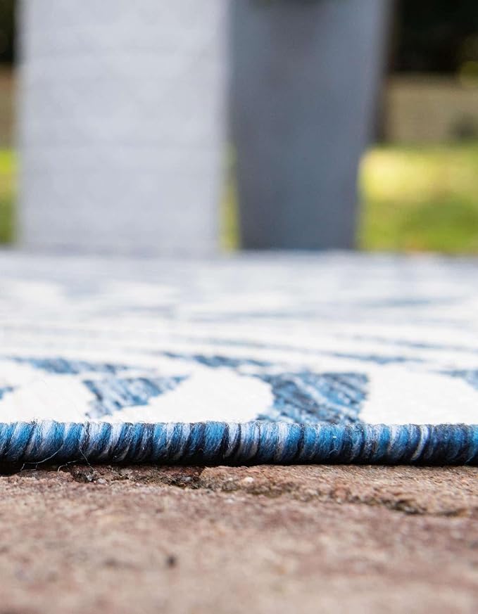 Unique Loom Outdoor Botanical Collection Area Rug - Palm (13' Square, Blue/ Navy Blue)