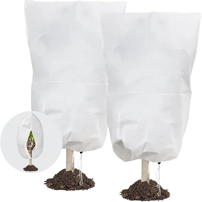 Plant Covers Freeze Protection, 78" x 98" 2.5oz/yd² Reusable Frost Cloth with Drawstring, Winter Plants Jacket Warm Shrubs Cover Blanket Frost Protection for Outdoor Garden Plants, 2 Packs
