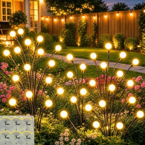 6 Pack Solar Garden Lights, 48 LED Firely Lights Outdoor by SPRKLINLIN