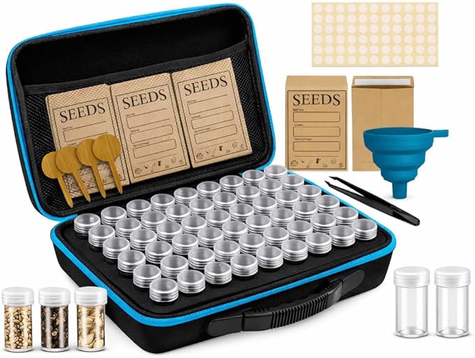 Seed Storage Organizer Kit with 120 Containers, Seed Saver Storage Box for Seed Collection & Preservation, Seed Envelopes, Labels, Funnel & Tweezers, Garden Seed Organizer for Gardeners