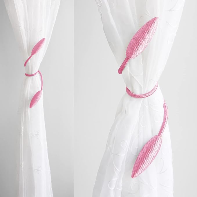 Valea Home 2 Pieces Curtain Tiebacks Clips Creative Window Drape Twist Tie Backs European Style Custom Made Curtain Holders Decorative Draperies Holdbacks, Pink