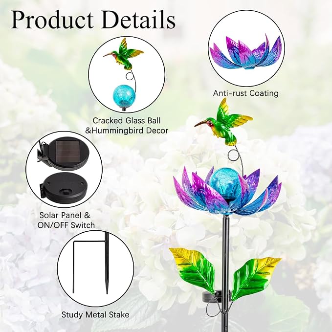 Solar Wind Spinners Outdoor, Solar Wind Spinner with Cracked Ball Lights,Garden Spinners for Yard, Garden, Patio, Lawn Decor (Purple)