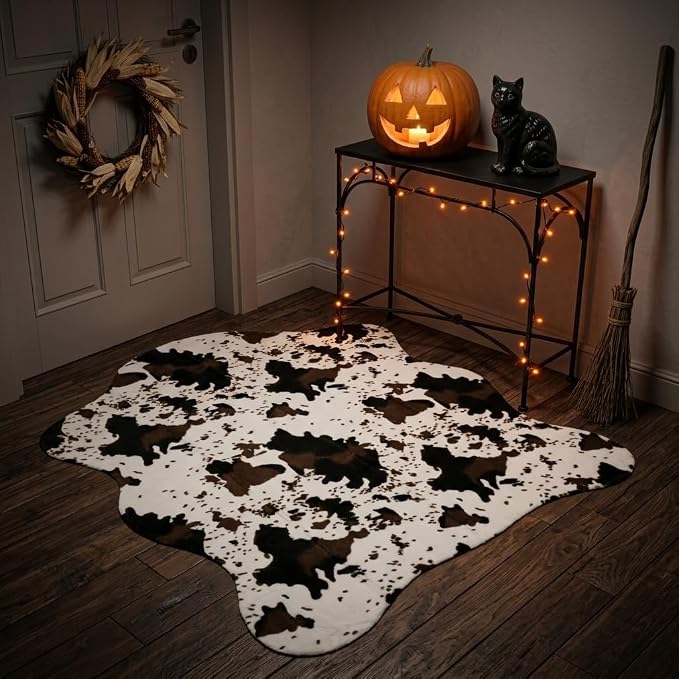 MustMat Faux Cow Print Rug, Modern Rustic Decor Rug 4'7" x 5'3" | Great for Living Room Corners & Fireplaces. Fits Western, Ranch Styles, Ideal for Christmas and Thanksgiving Decor