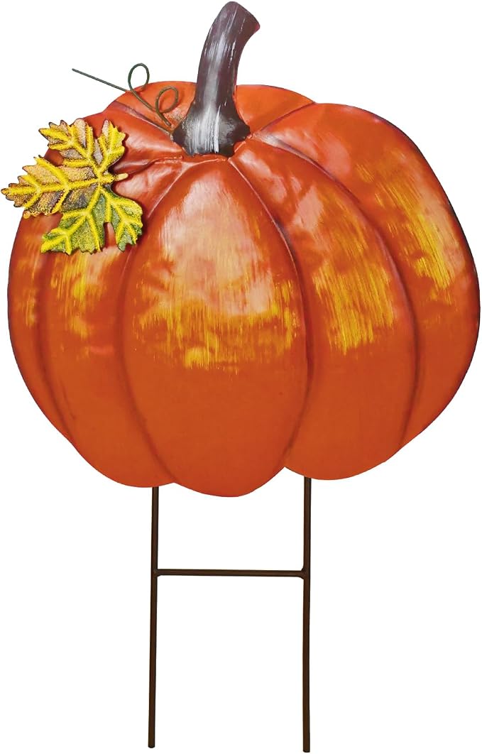 Veclotch Metal Pumpkin Garden Stake Outdoor Fall Decor, Decorative Pumpkin Yard Sign Outside Garden Lawn Décor for Autumn Harvest Thanksgiving Halloween Decoration (2)