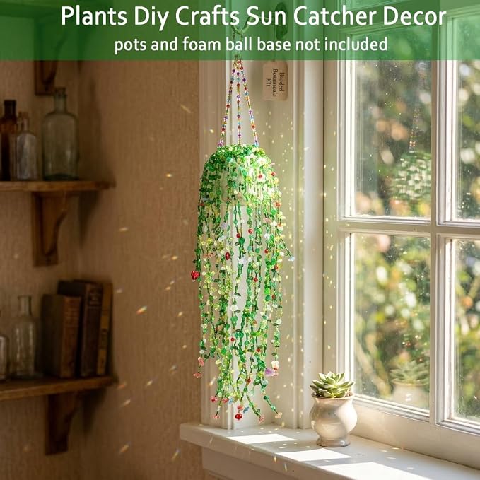 Green Glass Beads Beaded Plant Kit, 5880pcs DIY Leaf Flower Beads for Plant DIY Crafts and Jewelry Making Hanging Suncatchers Crystal Forever Plants with Tutorials Garden Decor Gifts for Adults