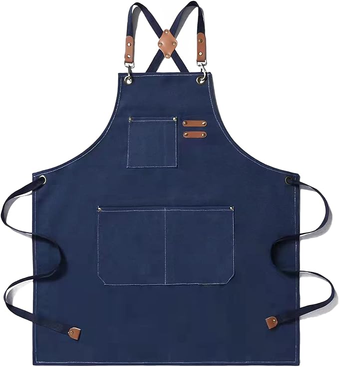 Tosewever Canvas Cross Back Chef Cotton Aprons for Men Women with Large Pockets