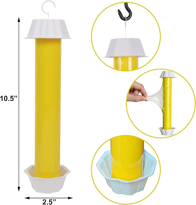 Fly Stick Sticky Fly Traps for Indoors Outdoor 4pk, Sticky Hanging Fly Stick, Flying Insect Trap, wasp Trap（Yellow 4PCS）