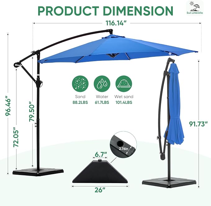 NEWBULIG 10FT Patio Umbrella, Offset Cantilever Outdoor Patio Table Umbrella, UV Protection, Fade Resistant Fabric, Easy Tilt Adjustment for Pool, Deck, Garden, Backyard, Red