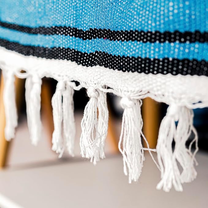 Airooglee 69" L x 51" W Large Mexican Blanket - Perfect for Yoga, Outdoor, Beach, Serape, Picnic, Camping - Woven Boho Home Decor - Blue