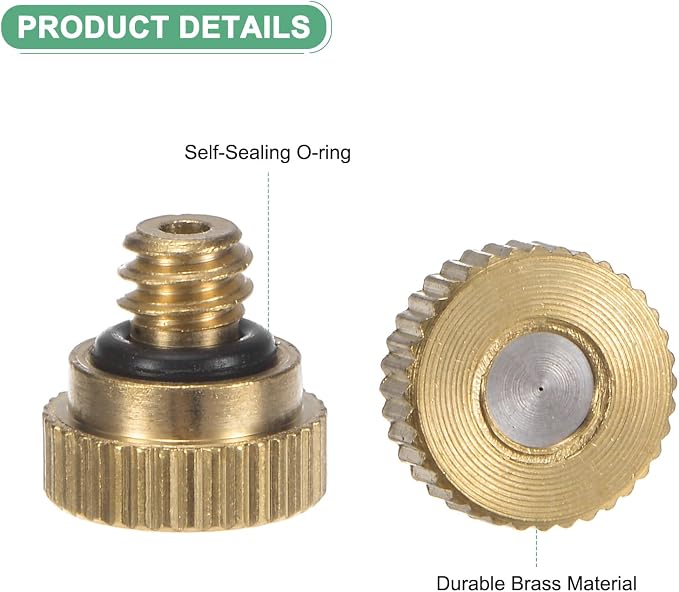 M METERXITY 30-Pack Brass Misting Nozzle, 0.004" 0.1mm Orifice 10/24 UNC O-Ring Replacement Mister Nozzles Plug Mister Heads for Garden Patio Outdoor Cooling System Low-Pressure Atomizing