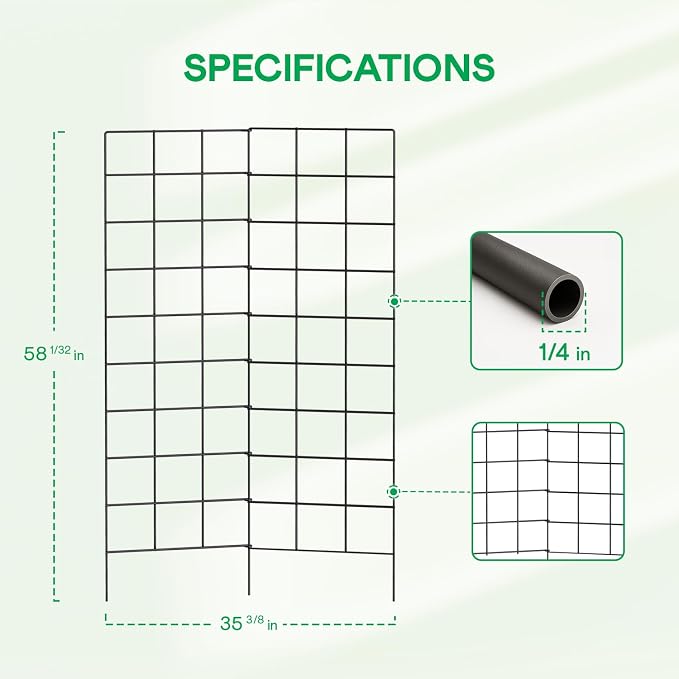 IDZO 2-Panel Folding Trellis, Basic Metal Decoration Trellis for Climbing Plants Outdoor, Tall Metal Plant Trellis with Steel Frame, Panel Trellis Garden Lattice for Vines & Vegetables
