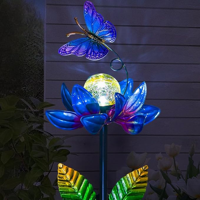 Solar Wind Spinners Outdoor, Butterfly Solar Wind Spinner with Cracked Ball Lights,Garden Spinners for Yard, Garden, Patio, Lawn Decor