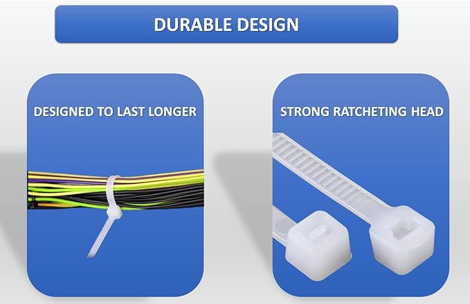 Kable Kontrol Cable Zip Ties Natural White 500 Pcs 48 Inch, 175 Lbs Tensile Strength, Bulk Pack, Self-locking Natural Nylon Clear Plastic Wire Ties wraps for Indoor or Outdoor Use