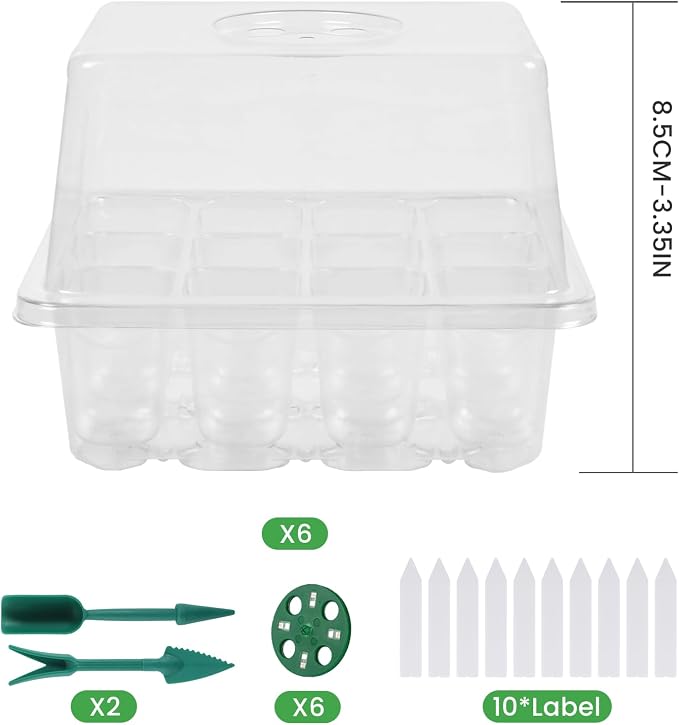 Seed Starter Trays with Grow Lights, 72 Cells Seed Starter Kit with Lights, 4 Timing Set, Germination Kit for Seed Starting Trays, Seedling Starter with High Humidity Control Domes (White, 6PCS)