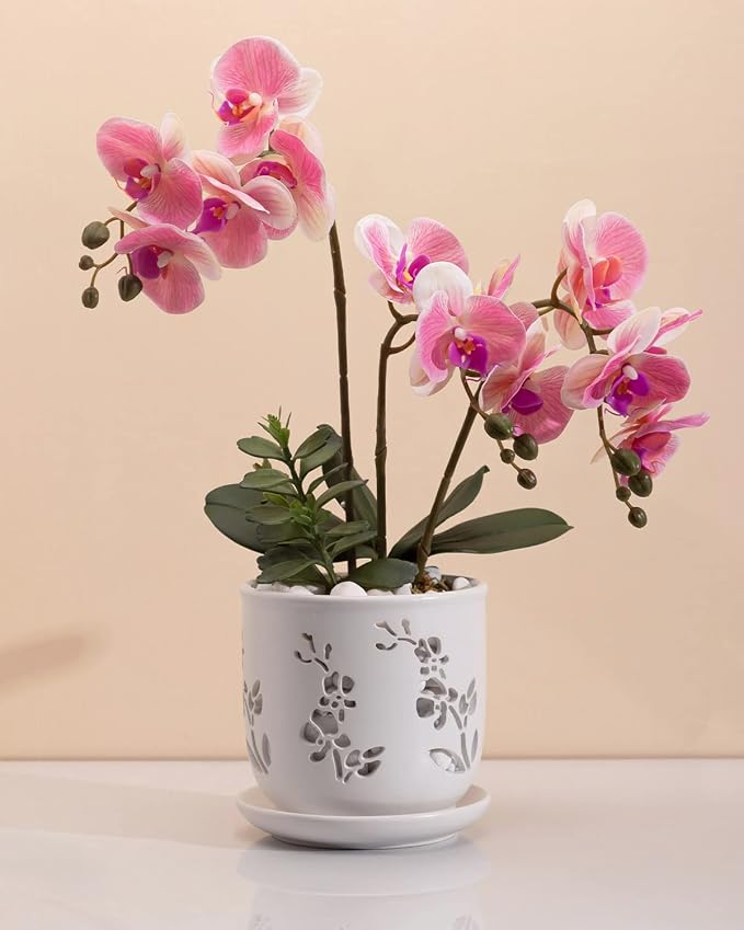 Fayoula Orchid Pot, 6.5 inch Large Orchid Pots with Holes for Healthy Growth and Easy Repotting, Premium Ceramic Orchid Planter for Indoor and Outdoor Use, (Note : Plant Not Included)
