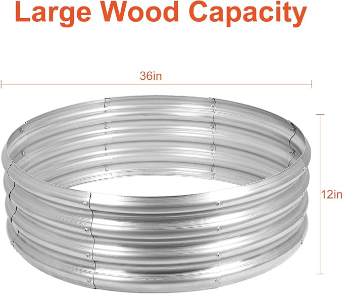 OUSHENG Galvanized Fire Pit Ring for Outside Wood Burning, Metal Firepit Liner for Above Ground Outdoor Camping Beach Backyard Park