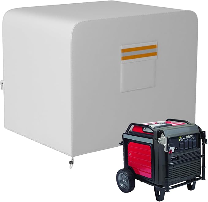 EVRBUL Generator Cover, 26”L x 20”W x 20”H Heavy Duty Waterproof 420D All-Weather Generator Cover with Storage Pocket Compatible with Most Generators 3000-5000 Watt (Gray)