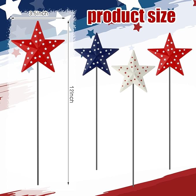 Pickmesh 6 Pcs 12" H Patriotic Yard Decor Outdoor 4th of July Outdoor Decor Red White Blue Metal Yard Sign Garden Stake 250th Anniversary USA Flag American Lawn Sign for Independence Day Decoration
