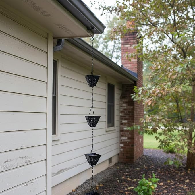 8.5 Ft Black Butterfly Rains Chains,Apply Rain Chains for Gutters Outdoor | Replaces the Traditional Drainage Ditch, Ensuring Smooth Water Flow, Uniform Cup Mouth Size, Rust Prevention, Durability