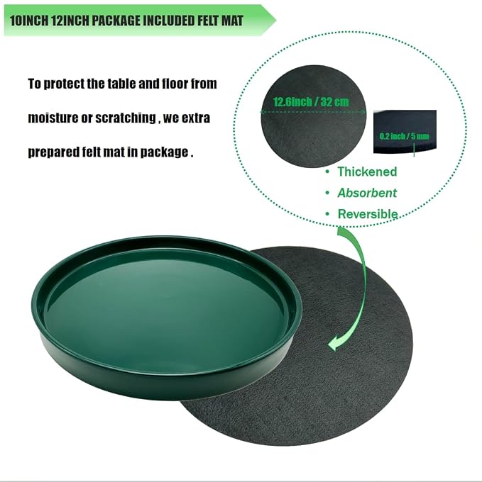 Yukfona Ceramic Plant Saucer Tray 1 Pcs 12 Inch Green, 12.5" OD x11.9 ID x1.6 Deep| Fits Flower pots Bottom≤ 11.9", Heavy Duty Glazed Round Planter Drip with Catch Basin for Indoor Outdoor Plants