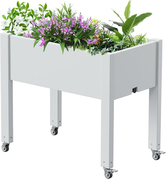 Vixzen Mobile Raised Garden Bed with Wheels, Self-Watering System,Outdoor Resin Planter Box for Vegetables, Flowers, Herbs on Patio, Balcony, Yard(Ashen, 30.04 * 17.72 * 28.9)