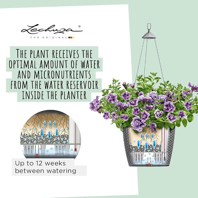 Lechuza Nido Cottage 28 White, Self-Watering Hanging Planter, D10.6 H9.1 in