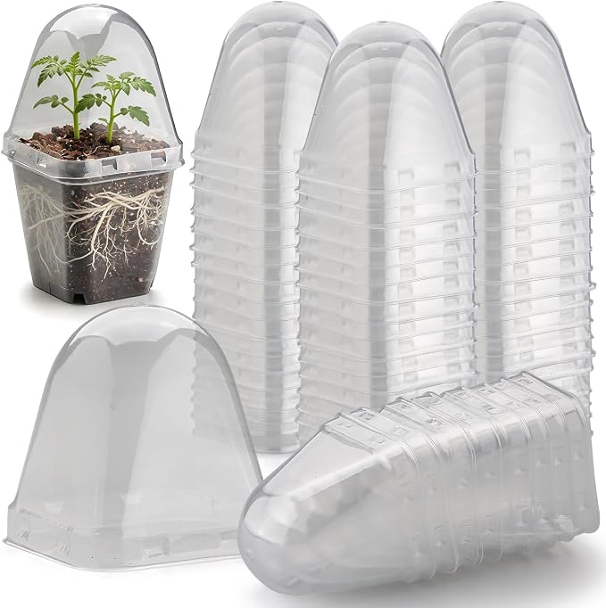 RooTrimmer 120 Pack Clear Humidity Domes, Transparent Seedling Domes Compatible with 2.7 Inch Square Nursery Pots for Seedlings