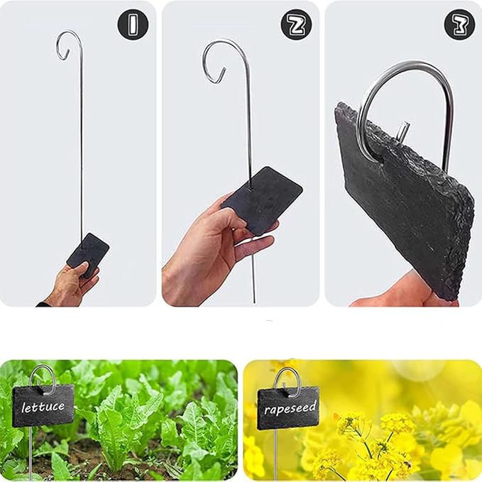 Slate Plant Labels Garden Markers Signs Labels with Stainless Steel Stake & Marker Pen Waterproof Slate Plant Labels for Flowers, Herbs, Potted Plants, Seed (Oval, 5PCS)