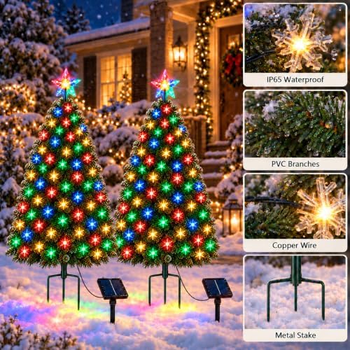 2 Pack 4FT Solar Christmas Tree Lights, Cool White/Multicolor - Image 3