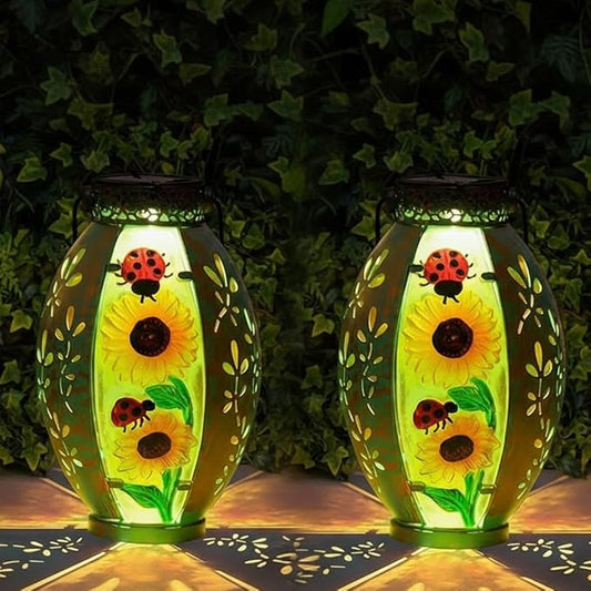 STARSOUL 2 Pack Solar Lantern Outdoor Waterproof, Hanging Solar Lantern for Patio Garden Yard Decor, Sunflower Garden Decor, Sunflower Gift for Women