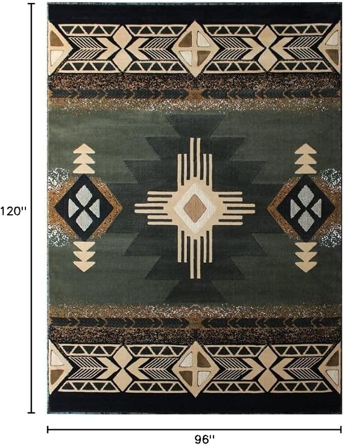 YHSF South West Native American Area Rug C318 - Easy Clean, Thick, Soft, Durable Native Tribal American Indian Inspired Rug for Bedroom/Living Room and More - Sage Green, 8 Feet x 10 Feet