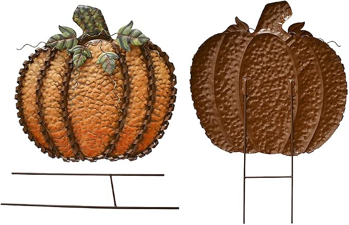 26" H Metal Pumpkin Yard Stake - Outdoor Fall Decor Rustic Garden Stake - Autumn Yard Sign Lawn Ornaments for Porch, Home, Patio - Harvest Thanksgiving Halloween Decorations