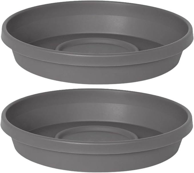 Bloem Terra 16" Round Plastic Plant Saucer, Lightweight UV-Resistant Indoor/Outdoor Flower Pot Tray - Fits 16-inch Planter Pots, Charcoal, 2-Pack