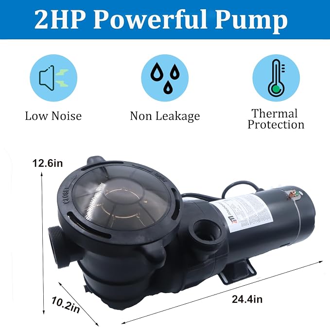 iMeshbean 2HP Modern Industrial Black Pool Pump, 110V-120V, 5400GPH, Self-Priming, Above & In-Ground Pools, Seawater Pools