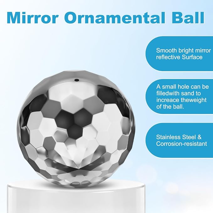 M METERXITY 2-Pack Garden Gazing Globes Ball Sculptures Diamond 4 Inch 304 Stainless Steel Hollow Mirror Reflective Floating Ball for Garden/Pond/Home/Yard Outdoor Decoration [Silver+Gold]
